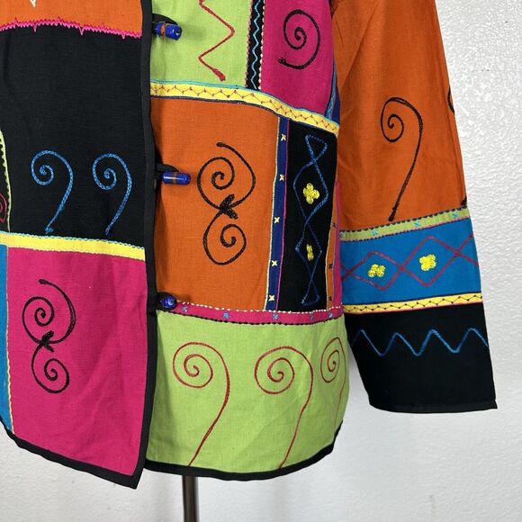 Indigo Moon Jacket Women Medium Patchwork Embroidered Boho Artsy Lagenlook - Picture 5 of 11